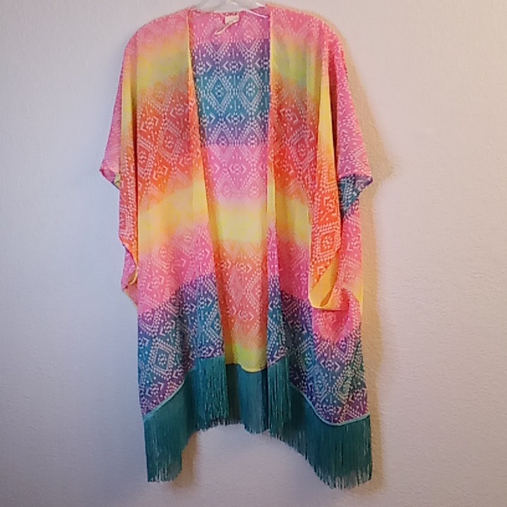 OP  Kimono Beachy Party Size L  White- Pink-Purple-Green-Yellow Colors (P) A13?